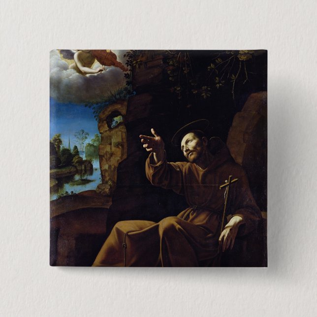 St Francis av Assisi tröstade vid en ängel Knapp (Framsida)