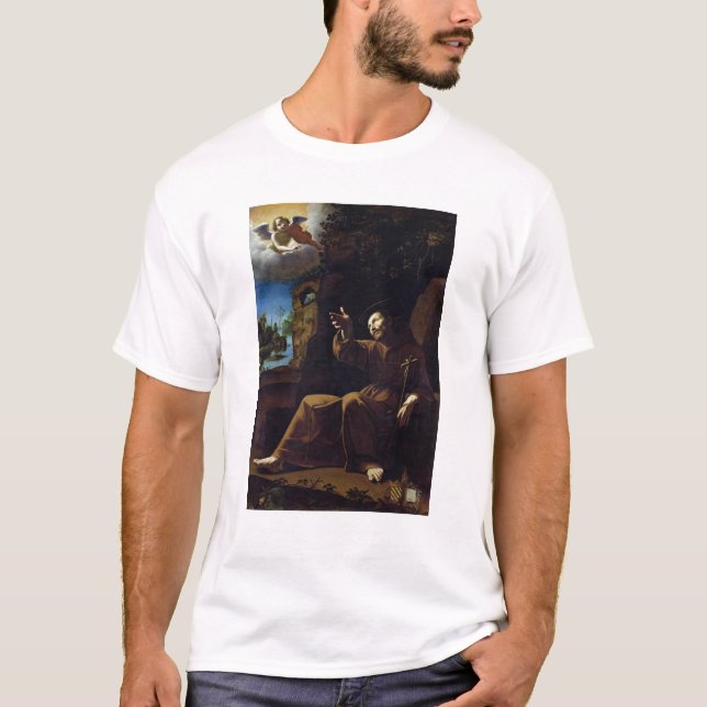St Francis av Assisi tröstade vid en ängel Tee (Framsida)