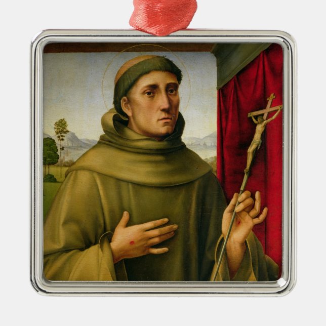 St Francis av Assissi, c.1490 (tempera på panel) Julgransprydnad Metall (Framsidan)