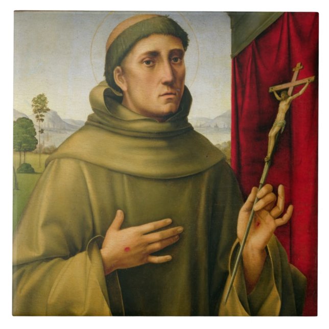 St Francis av Assissi, c.1490 (tempera på panel) Kakelplatta (Framsidan)