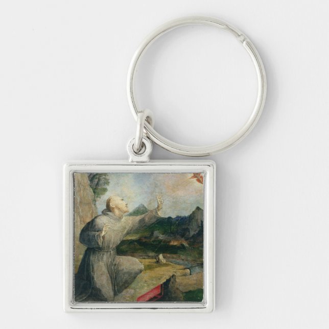 St Francis av det Assisi hälerit stigmatana Fyrkantig Silverfärgad Nyckelring (Framsidan)