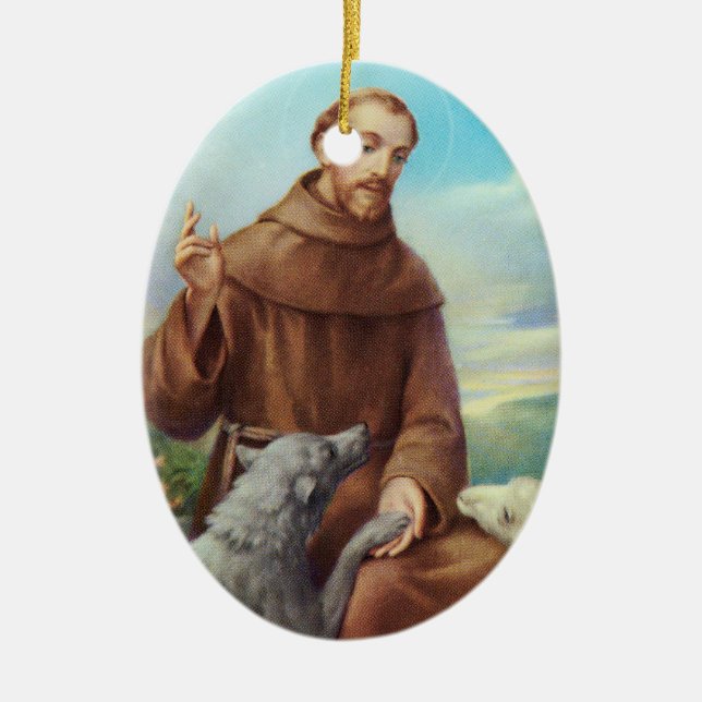 St Francis bön för våra husdjur Julgransprydnad Keramik (Framsidan)
