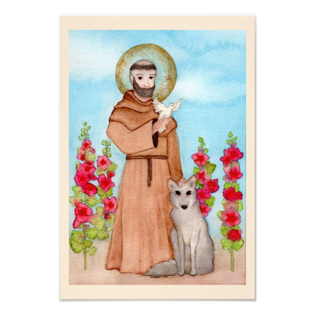 St. Francis Coyote Watercolor Folk Premium Fototryck (Framsidan)
