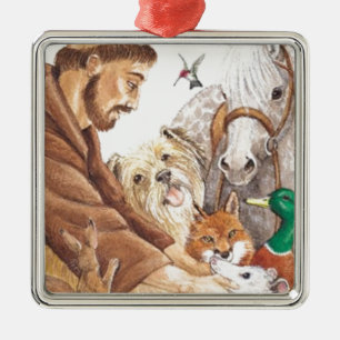 St Francis & djur, hatt, klämmer fast, keychain, Julgransprydnad Metall