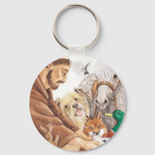 St Francis & djur, hatt, klämmer fast, keychain, Nyckelring