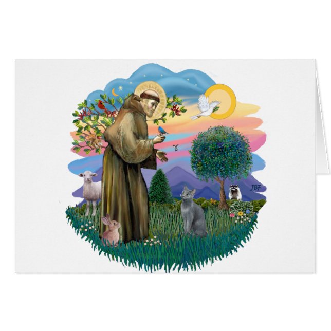 St. Francis (ff) - ryska Blue cat Hälsningskort (Framsidan Horizontal)