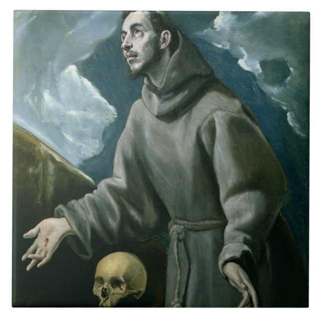 St Francis häleri stigmatana (olja på kanfas) Kakelplatta (Framsidan)