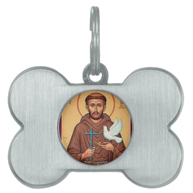St Francis innehavkor och duvagåva Namnbricka Husdjur (Framsidan)