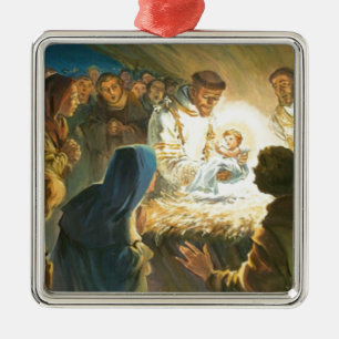 St Francis med Nativity för gåva för babyJesus Julgransprydnad Metall
