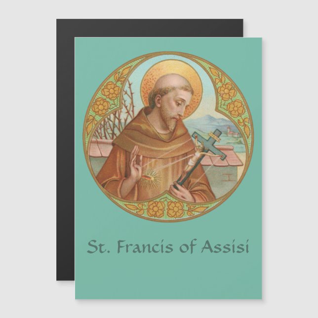 St Francis of Assisi (BK02) Magnethälsningskort (Fram/baksida)