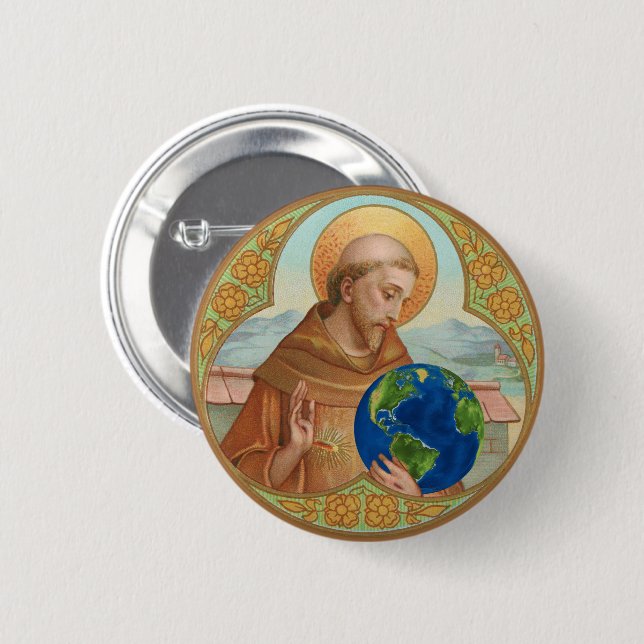 St. Francis of Assisi Holding Earth Knapp (Framsida & baksida)