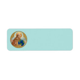 St. Francis of Assisi Holding Earth Returadress Etikett