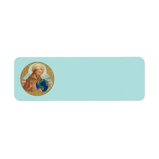 St. Francis of Assisi Holding Earth Returadress Etikett (Framsidan)