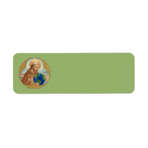 St. Francis of Assisi Holding Earth Returadress Etikett