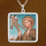 St. Francis of Assisi, Pater Seraphicus (SAU 040) Silverpläterat Halsband<br><div class="desc">Pater Seraphicus är en av epitetterna i St. Francis of Assisi (1181-1226). År 1224, när man mediterade på Mt. Alvernia i Apenninerna på Kristus passion, hade den helige Francis en vision. Han höll en seraph, en sexfaldig ängel av högsta ordning, på en kor. Som svar på hans bön om att...</div>