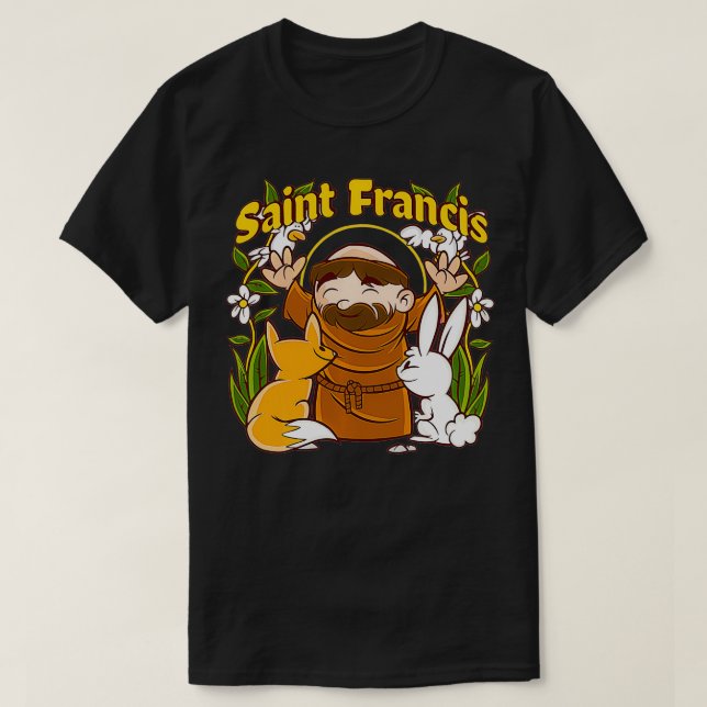 St Francis of Assisi Patron Saint of Animals Catho T Shirt (Design framsida)
