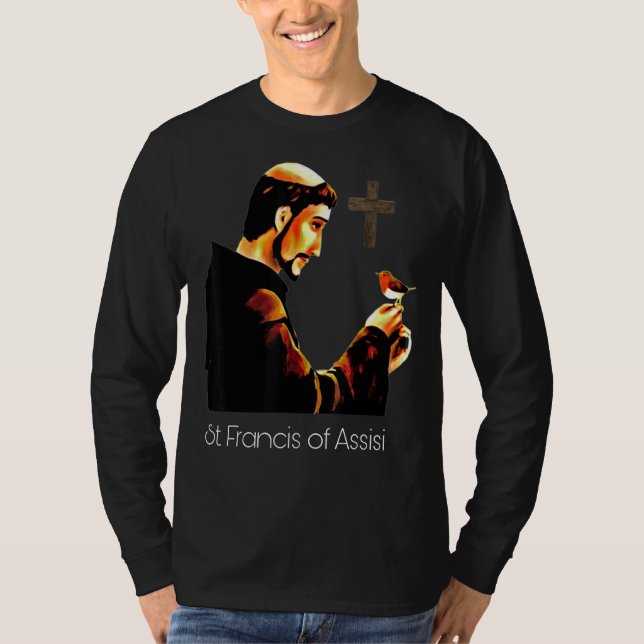 St Francis of Assisi Patron Saint of Animals Catho T Shirt (Framsida)