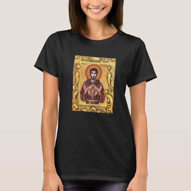 St Francis of Assisi Patron Saint of Animals Catho T Shirt (Framsida)