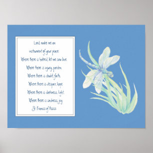 St. Francis of Assisi Prayer Blue Dragonfly Poster