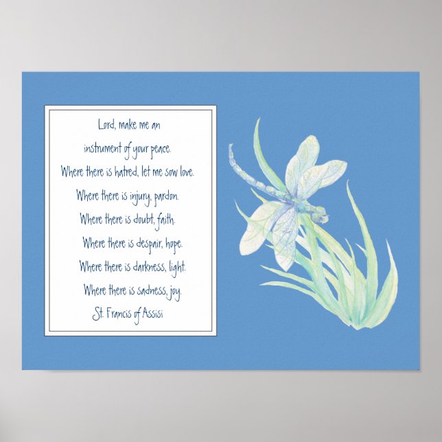 St. Francis of Assisi Prayer Blue Dragonfly Poster (Framsidan)