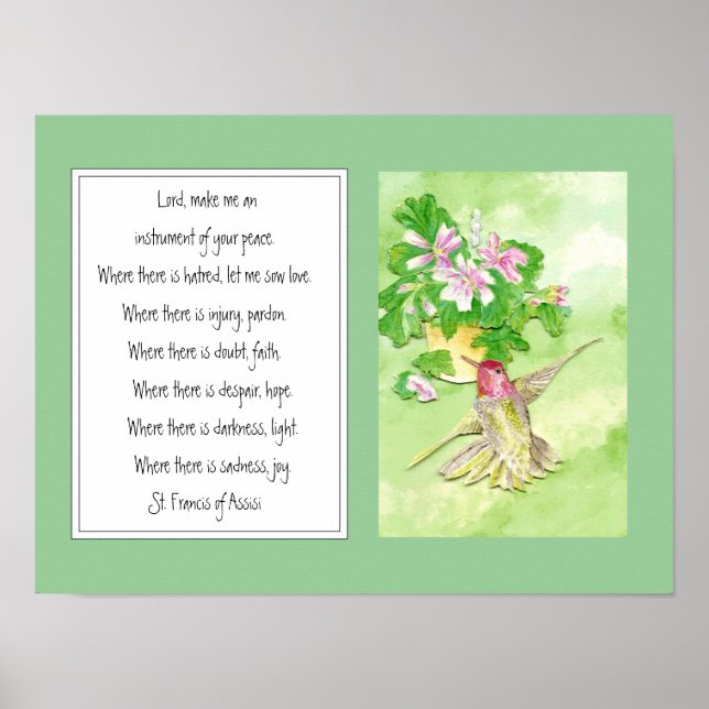 St. Francis of Assisi, Prayer Hummingbird Flower Poster (Framsidan)