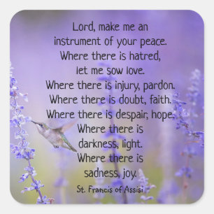 St. Francis of Assisi Prayer Lavender Blommigt Fyrkantigt Klistermärke