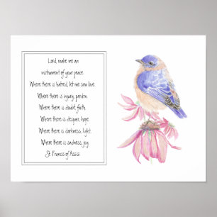 St. Francis of Assisi Prayer med Bluebird Flower Poster