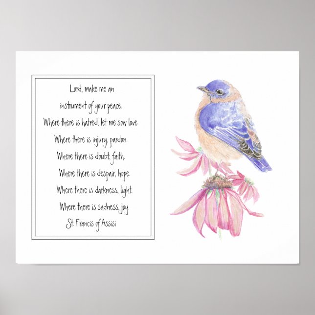 St. Francis of Assisi Prayer med Bluebird Flower Poster (Framsidan)
