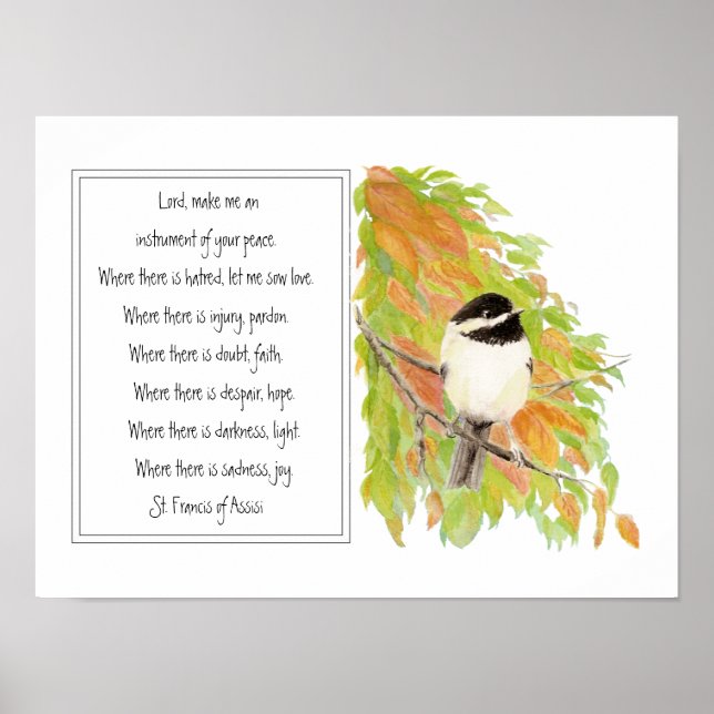 St. Francis of Assisi Prayer med Chickadee Poster (Framsidan)