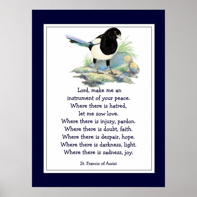 St. Francis of Assisi Prayer med Magpie Bird Poster (Framsidan)