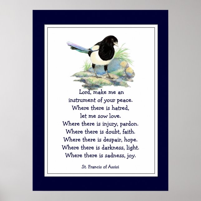St. Francis of Assisi Prayer med Magpie Bird Poster (Framsidan)