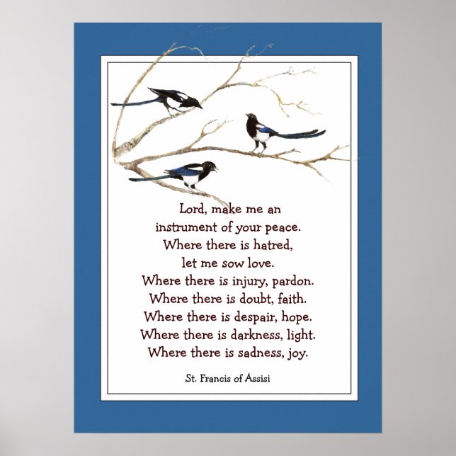 St. Francis of Assisi Prayer med Magpie Birds Poster (Framsidan)