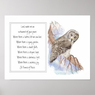 St. Francis of Assisi Prayer med Uggla Bird Poster