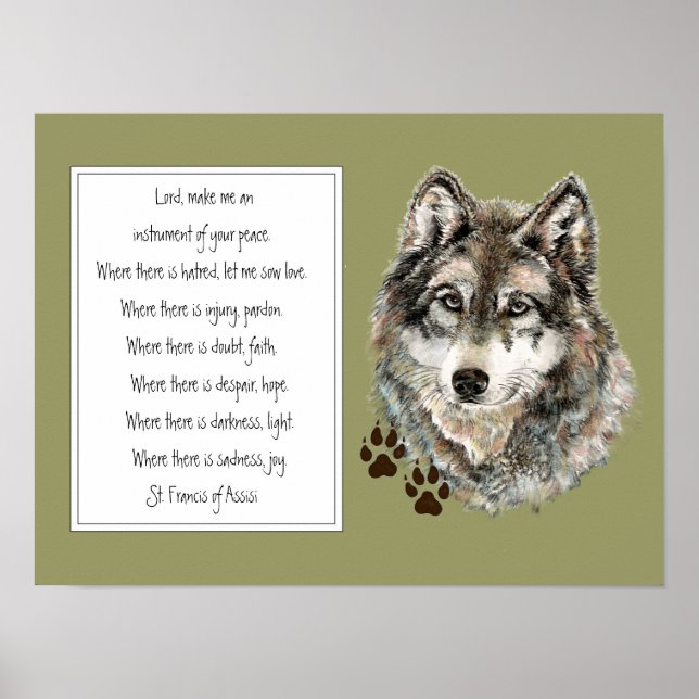St. Francis of Assisi Prayer med Varg Tracks Poster (Framsidan)