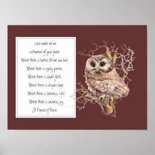 St. Francis of Assisi Prayer med Wise Uggla Bird Poster