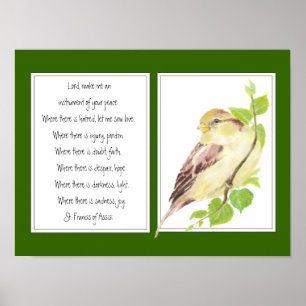 St. Francis of Assisi, Prayer Sparrow-fågel Poster