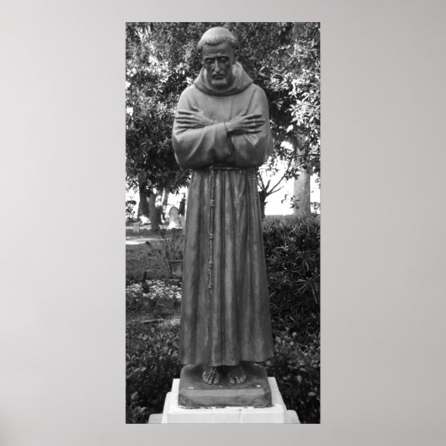 St Francis of Assisi Statue Black and White Photo Poster (Framsidan)