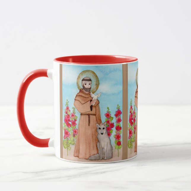 St. Francis of Assisi w Coyote Watercolor Gift Mugg (Vänster)