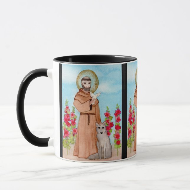 St. Francis of Assisi w Coyote Watercolor Gift Mugg (Vänster)