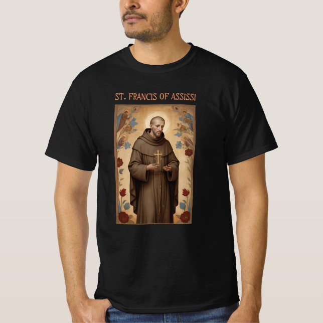 St. Francis of Assissi Roman Catholic Gift T Shirt (Framsida)