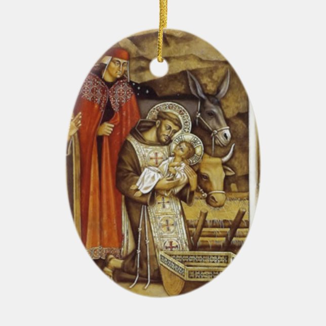 St Francis på nativityen, muggnyckelringiPhone Julgransprydnad Keramik (Framsidan)