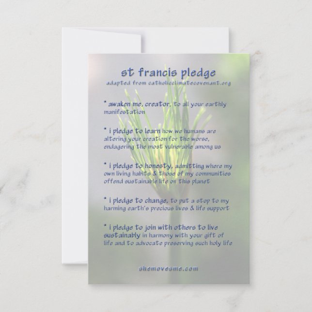 St Francis Pledge/Earth Charter-kort (Framsida)