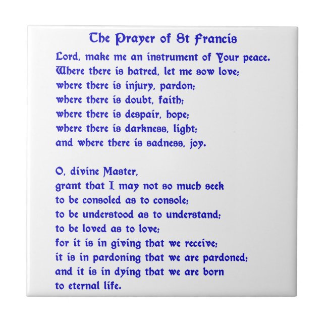 St Francis Prayer Kakelplatta (Framsidan)