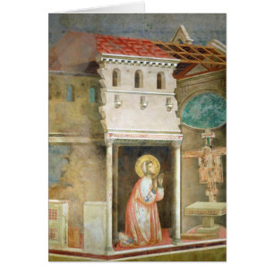 St Francis som ber i kyrkan av San Hälsningskort