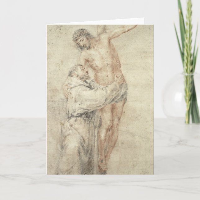 St Francis som kasserar världen och omfamna Kort (Framsida)