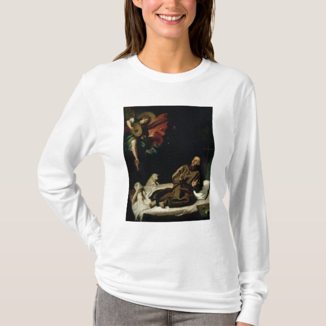 St Francis tröstade vid en ängelmusiker T Shirt (Framsida)
