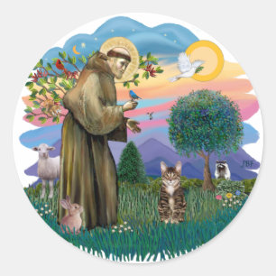 St franciskus (ff) - Tabby Tiger katt Runt Klistermärke