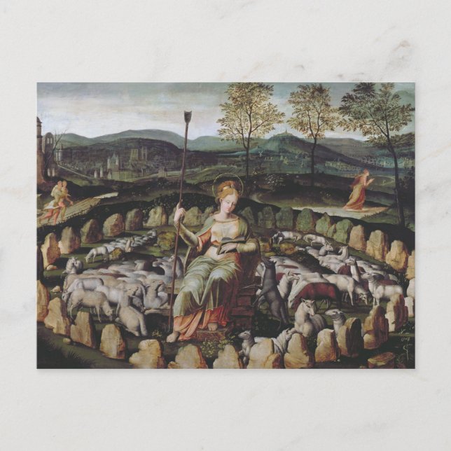 St. Genevieve vaktar hennes Flock Vykort (Framsida)