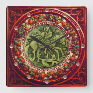 ST.GEORGE, DRAGON BRONZE MEDALLION BLOMMIGT KRONA FYRKANTIG KLOCKA