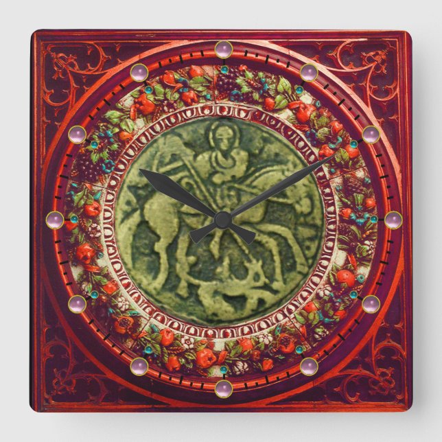 ST.GEORGE, DRAGON BRONZE MEDALLION BLOMMIGT KRONA FYRKANTIG KLOCKA (Framsida)